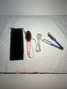 Pink Electric Hair Straightening Brush with Accessories